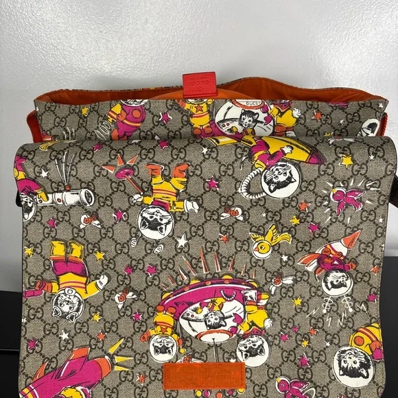 Gucci GG Supreme Monogram Space Cats Diaper Bag Orange - Picture 13 of 16